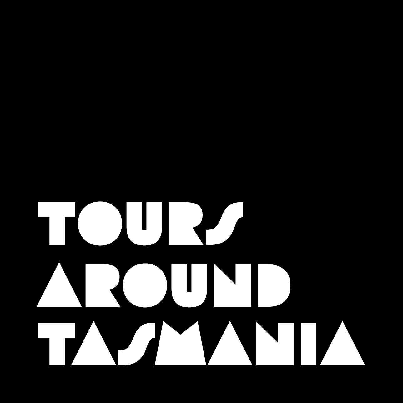 Tours around Tasmania logo, white font over a black square